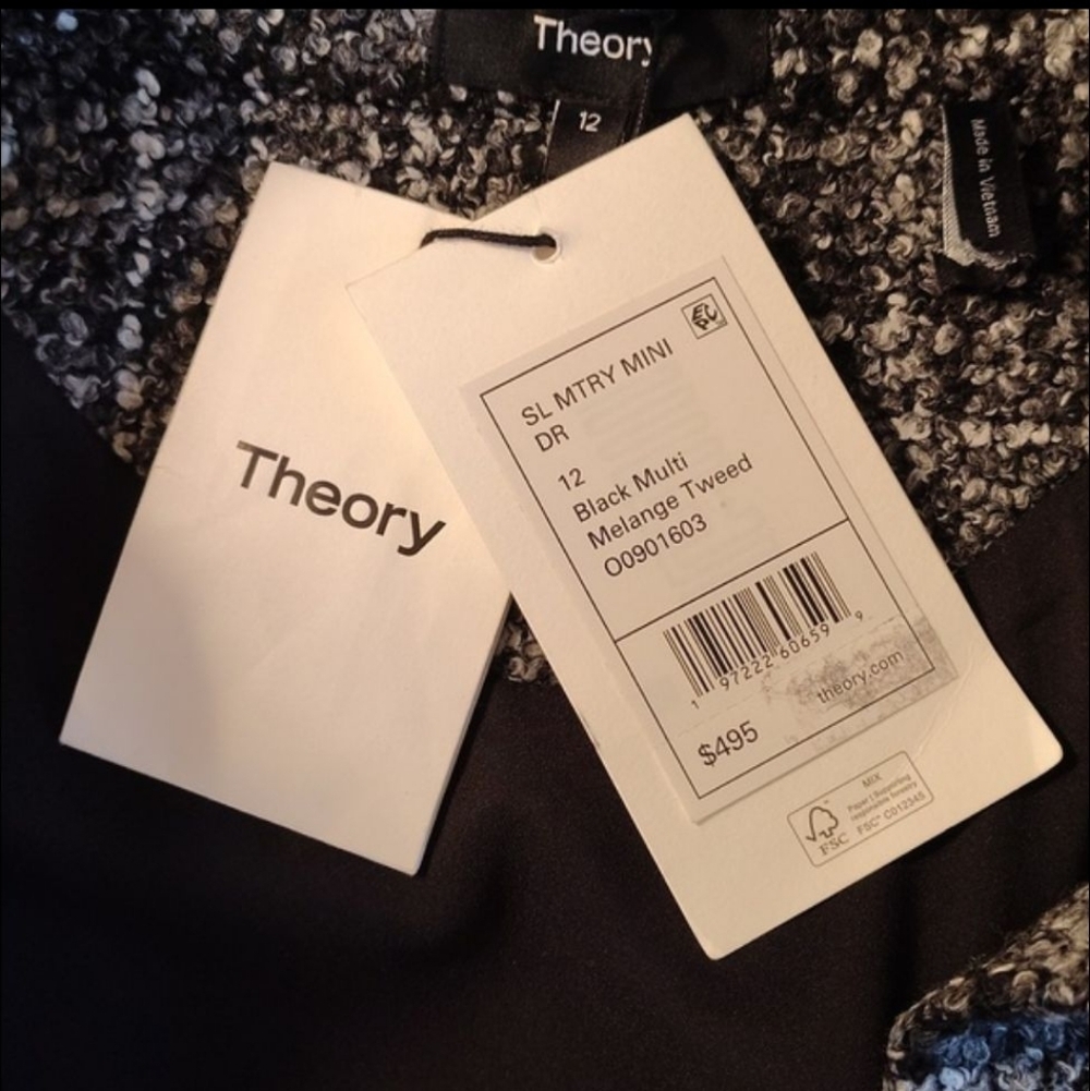 Theory Military Mini Dress in Black Multi Mélange Tweed. Size 12 - Picture 9 of 10